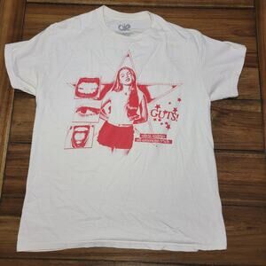 Olivia Rodrigo White Unisex Tee "GUTS! All American B*tch" - Size Large*